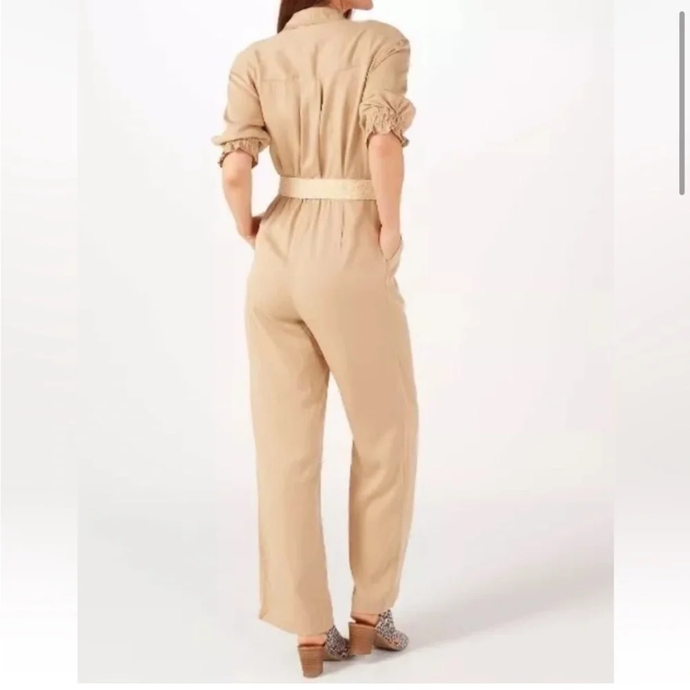 Badgley Mischka tweed collection. Olive green biscuit belted jumper. Size Small - Picture 3 of 11